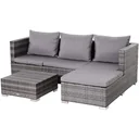 Three-piece garden furniture set, sofa, side table with storage space, 5-step backrest, PE rattan, grey, (sofa) 130 x 64 x