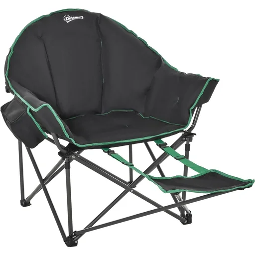 "Camping chair with footrest black, green image"