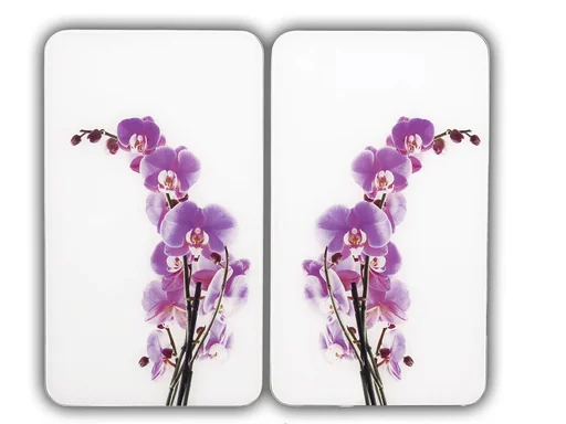 "3-in-1 stove cover plates, cutting boards, worktops, glass, orchid design, each 52 x 30 cm, set of 2 image"