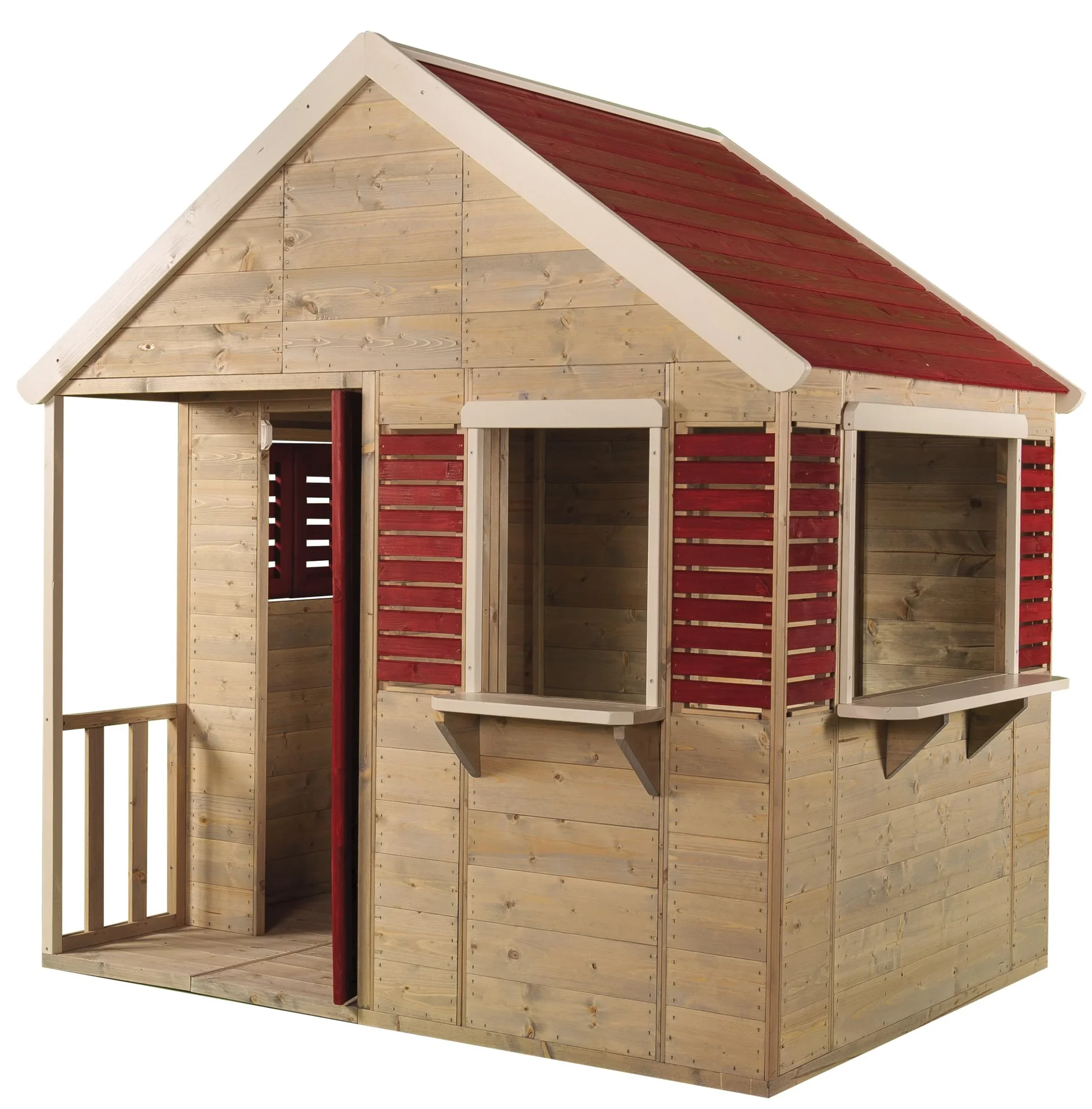 "Wendi Toys Crocodile Playhouse 120×155×168 cm Natural/Red – Veranda & Movable Shutters image"