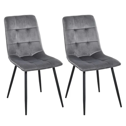 "Set of 2 dining room chairs, kitchen chairs, dining table, foam metal, grey and black, 45 x 63 x 90 cm image"