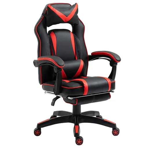 "Gaming chair office chair swivel chair executive chair with footrest backrest cushion adjustable artificial leather red+black 65x64x11 image"