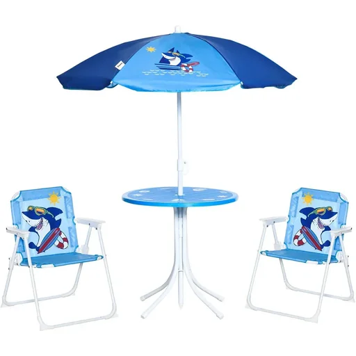 "Garden table set for 3-6 year olds, shark design, blue image"