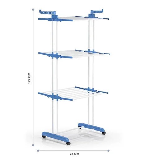 "Clothes rack, with 3 levels and 2 side wings, foldable, drying area 17.5 meters, 63 x 76 x 173 cm image"