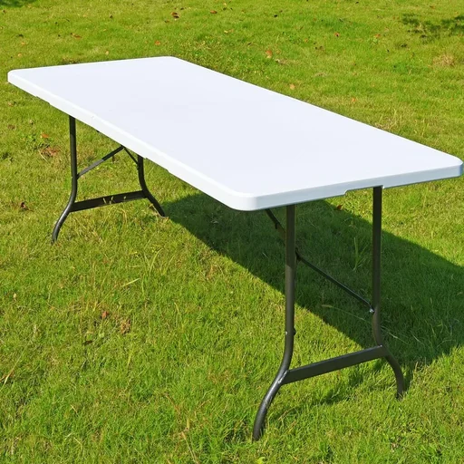 "Foldable garden table made of white plastic 183x76cm image"