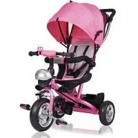 "Children's tricycle - Pink - push bar, folding roof, folding footrest, basket image"