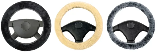 "Lambskin steering wheel cover - steering wheel protector in black image"