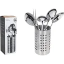 Kitchen set - stainless steel - 6-piece - meat fork, vegetable spoon, serving spoon, skimmer, soup spoon with stand