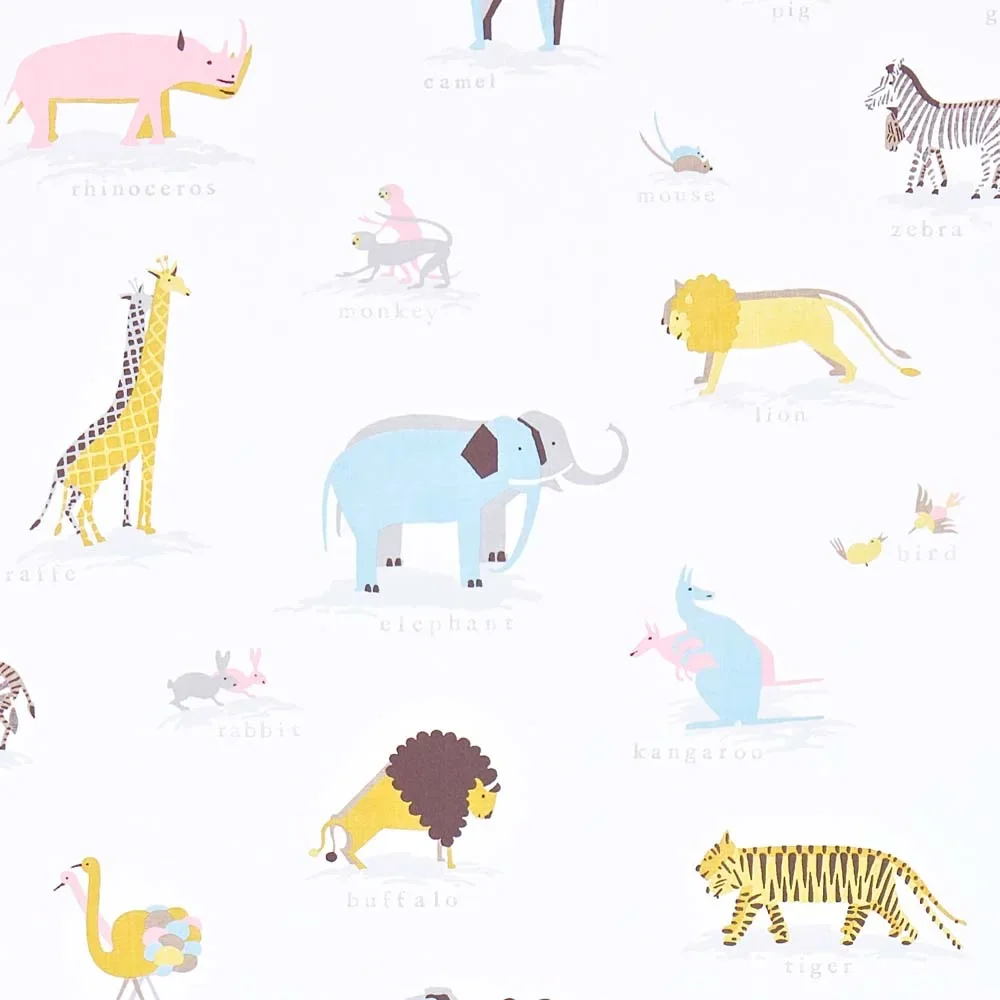 "Little Sanderson Abracazoo wallpaper safari animals aqua pink gray image"