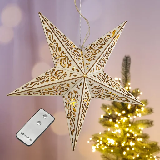 "LED wooden star with remote control image"