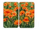 3-in-1 Glass Hob Covers, Cutting Boards, Worktops, Poppy Design, 52 x 30 cm Each, Set of 2