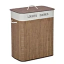 100L laundry basket laundry box laundry collector with 3 handles removable bamboo polyester cotton metal brown+white 52 x 32 x 63