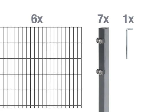 "Double rod mesh fence complete set, anthracite, height 140 cm, length 12 m image"