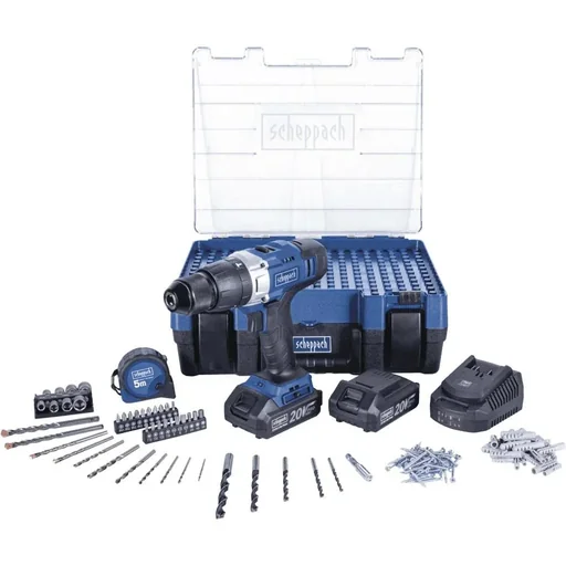 "Cordless drill/driver set 20V - Incl. 2x 2Ah batteries, charger, case, 206 battery pack, screwdriver set image"
