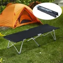 Camp bed, camping bed, lounger, folding bed with bag, black
