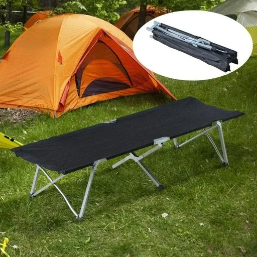 "Camp bed, camping bed, lounger, folding bed with bag, black image"