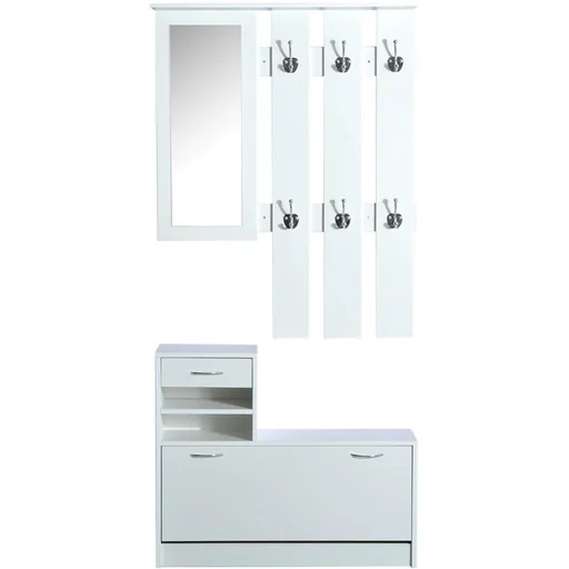 "Wardrobe set 2 pcs shoe cabinet mirror 3 in 1 white image"