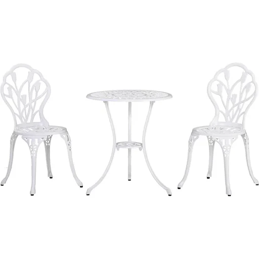 "Seating group 3-piece dining group garden furniture set 1 table + 2 chairs with umbrella hole terrace aluminum white Ø60 x 67H cm image"