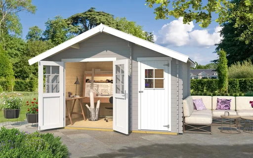 "Garden house 253 Gr.2, 420 x 310 x 270 cm light grey, 28 mm, double door, with 2nd room single door image"