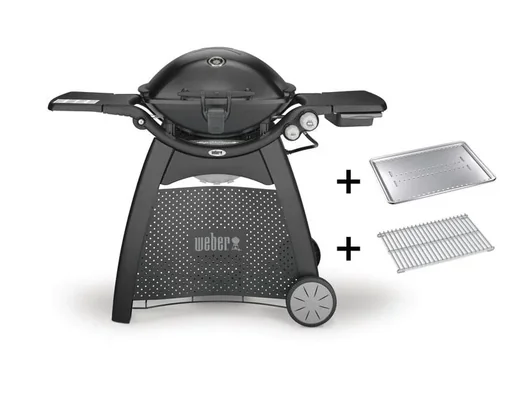"Gas grill Q 3200 Station, Black, with heat shield and roasting rack image"