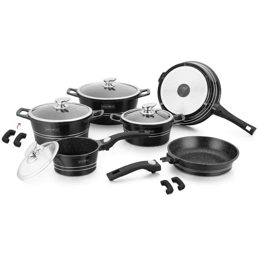"Marble-coated pots and pans - 14 pieces - Black image"