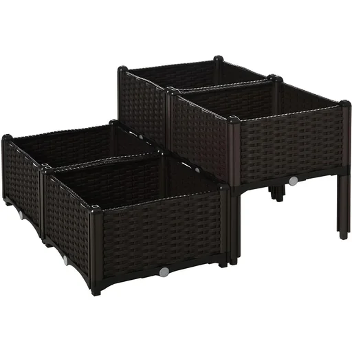 "4-piece raised bed in rattan look, dark brown image"