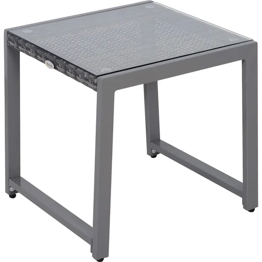 "Polyrattan garden table with grey tempered glass image"