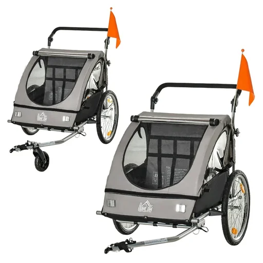 "2 in 1 child trailer bicycle trailer stroller with storage bag two-layer steel tube nesting metal Oxf image"