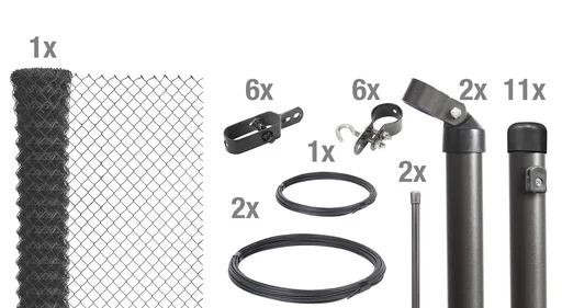 "Chain link fence as a complete fence set, for setting in concrete, anthracite metallic, height 125 cm, length 25 m image"