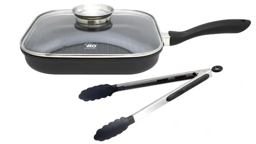 "Grill pan with glass lid and tongs ZippZapp image"
