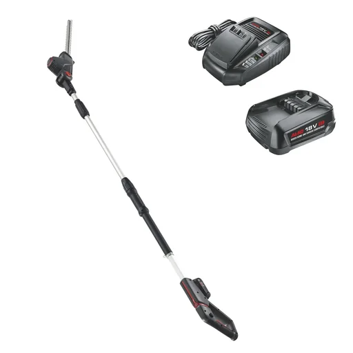 "18 V BOSCH HOME AND GARDEN COMPATIBLE Cordless High Hedge Trimmer HTA 1845 including battery and charger image"