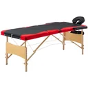 Folding massage table 3 zones wood black and red
