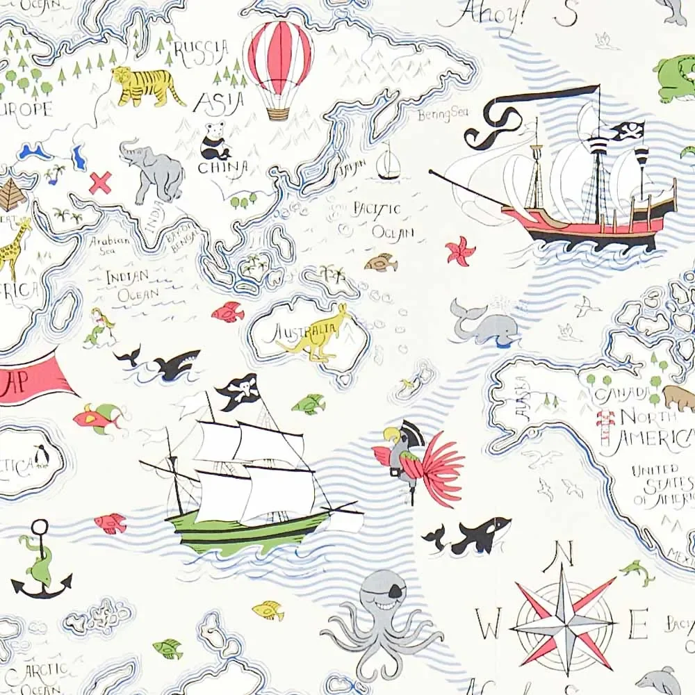 Little Sanderson Abracazoo Motivstoff Weltkarte creme