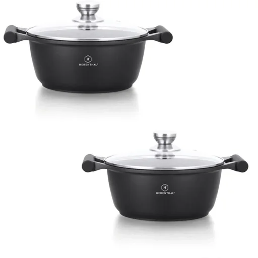 "Herenthal 2-piece cookware set - Sauté pan - 28 cm, 30 cm - Marble coating - with glass lid image"