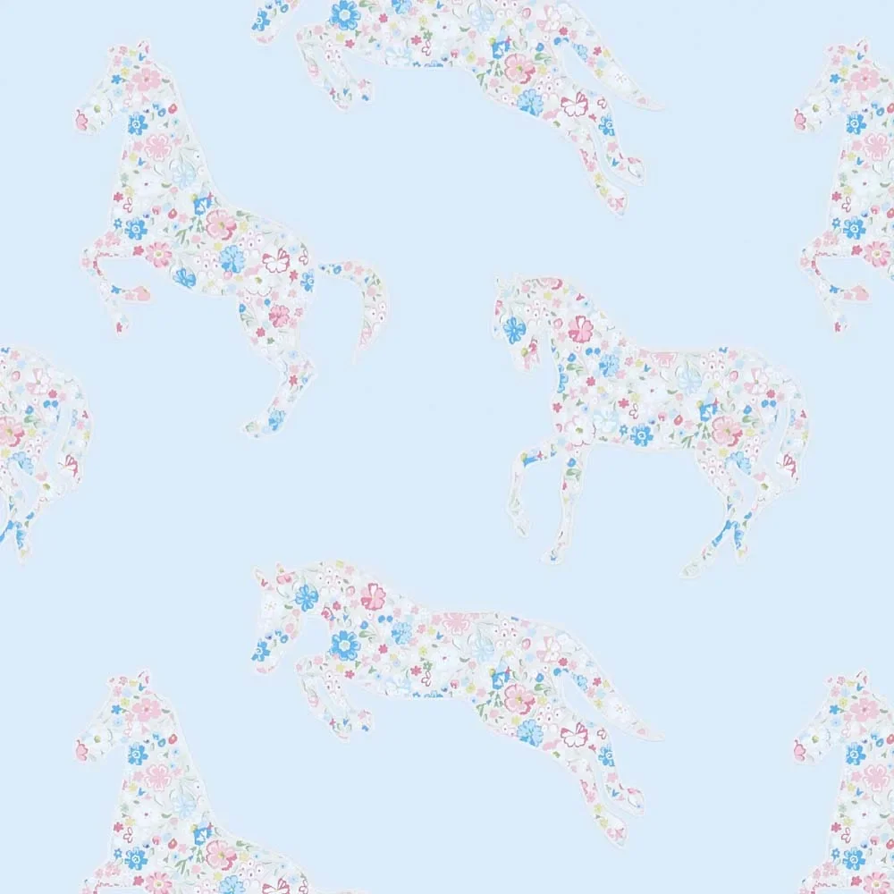 "Little Sanderson Abracazoo wallpaper flowers horses light blue image"
