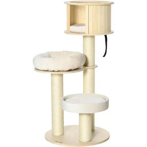 "Three-level cat tree - house and cushion - 59.5 x 59.5 x 122 cm image"