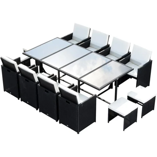 "13-piece garden set, garden furniture, rattan, black image"
