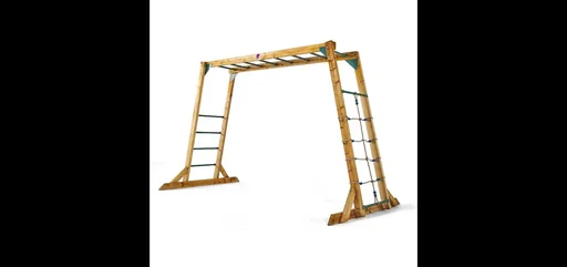 "Wooden climbing frame monkey bars, outdoor climbing frame for children, climbing net, ladder, monkey bars image"