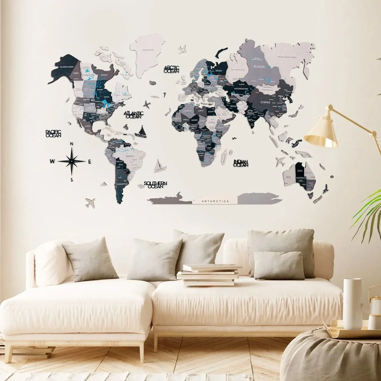 "World map wood, map world, world map wall decoration 3D - Enjoy the Wood, Nordik Prime, World map size: L image"