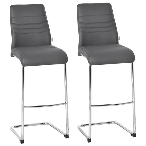 "Set of 2 bar stools, bistro chairs, kitchen stools, metal stools with backrest, grey, artificial leather, steel, foam, 40 x 51 x 110 cm B image"