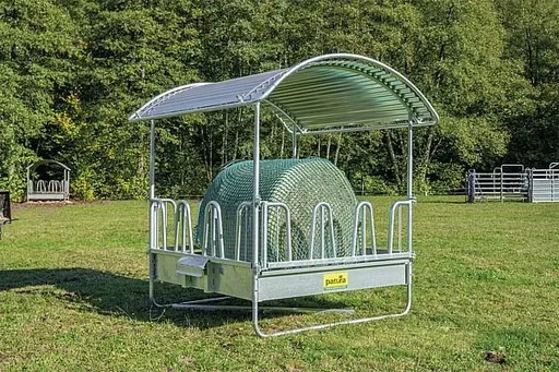 "Compact square hay rack with palisade feeding grid and trough image"