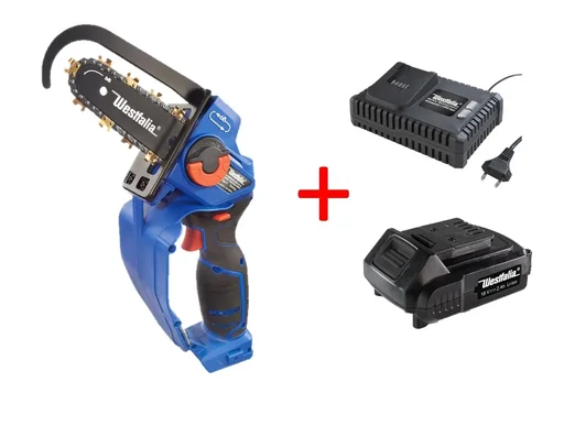 "X-SAW PRO cordless chainsaw set, including 18 V 2.0 Ah battery and fast charger image"