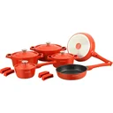 14-piece cooker set - 4 removable handles - red
