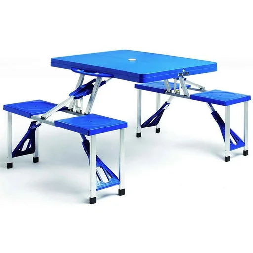 "Folding camping table for 4 people, aluminum blue image"