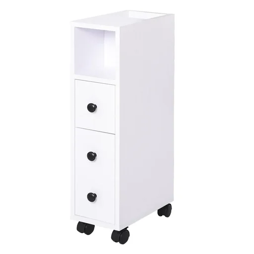 "Bathroom cabinet bathroom cabinet bathroom shelf chest of drawers standing cabinet two drawers open compartment four wheels chipboard white 18x3 image"