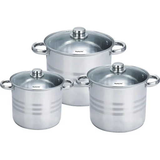 "Pots and pans 6 pieces - with glass lids - 5.3L, 6.8L and 8.8L - stainless steel image"
