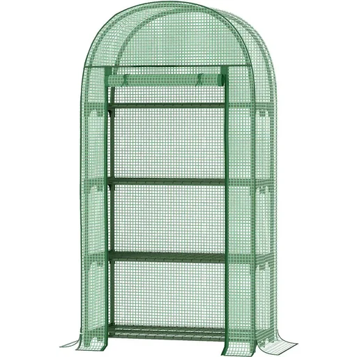 "Plastic greenhouse balcony with 4 shelves, mini greenhouse, tomato house, plant house, cold frame, metal, green, 80 x 49 x 160 cm image"