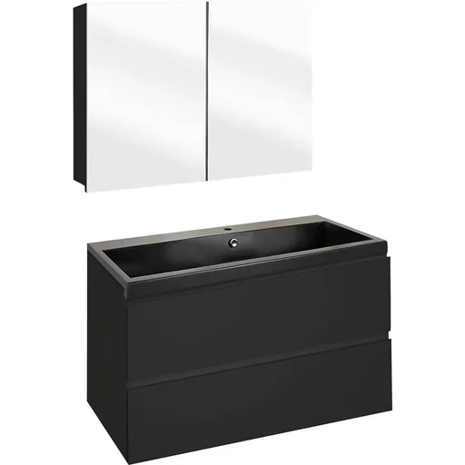 "Concept bathroom furniture with mirror cabinet 80cm - black/black image"