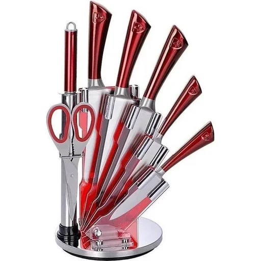 "8-piece knife set -RVS- Red - with rotating knife block image"