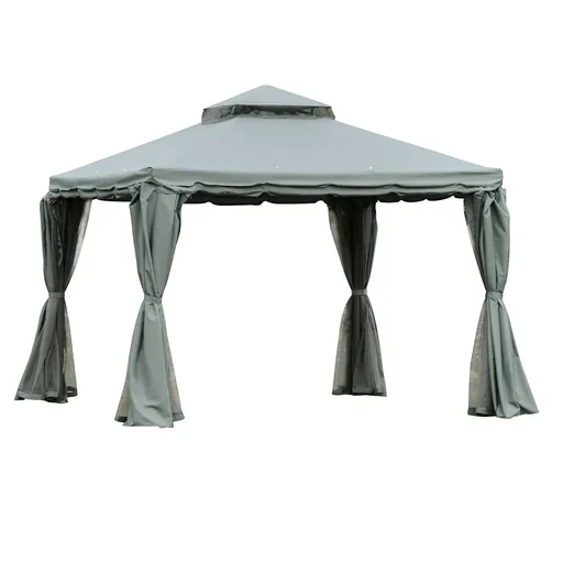 "Garden gazebo, gazebo, garden tent, marquee, party tent with 4 side walls, weatherproof, aluminum, polyester, gray, 3 x 3 x 2.7 image"